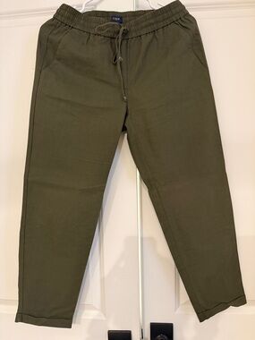 J. Crew Olive Green Drawstring Linen Joggers